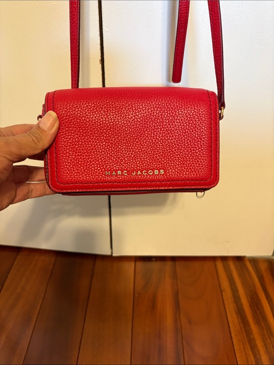 Marc Jacobs Handbags - Marc Jacobs Red Pebbled Leather Mini Crossbody with Gold Logo